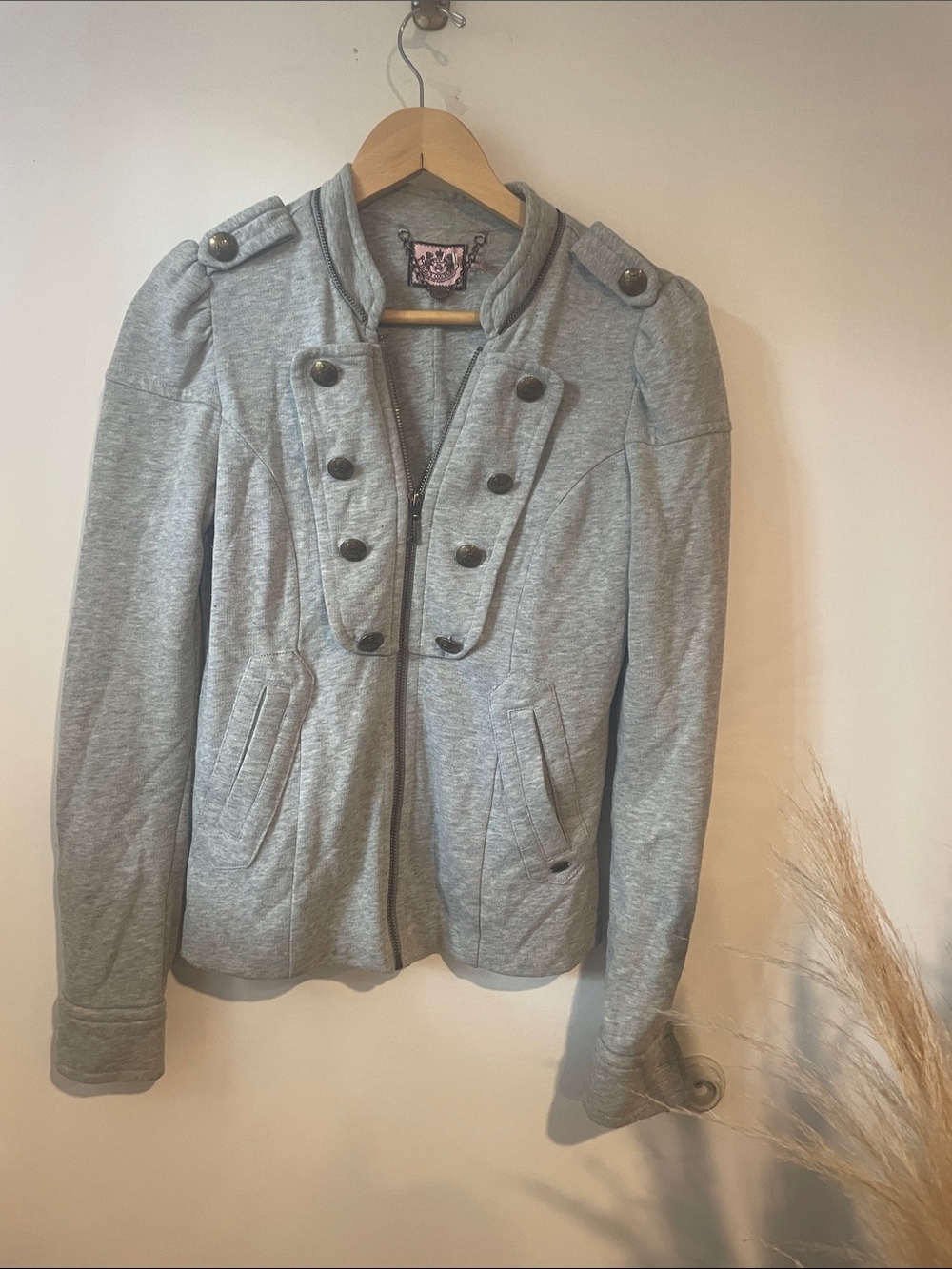 Juicy Couture Y2K Jacket Sweater Grey Military Sz S B136
